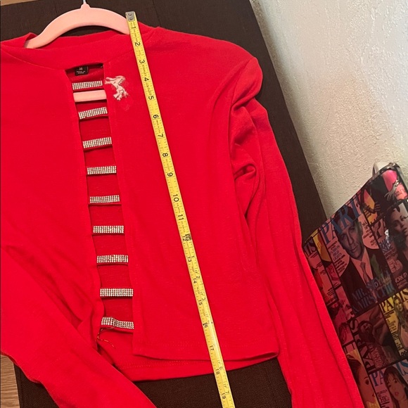 #0715+ Red Long Sleeve Top W/ WHT - Picture 3 of 4